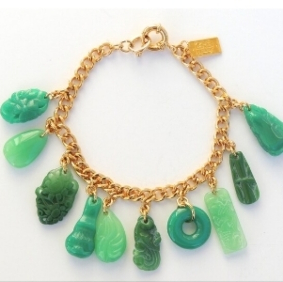 Elizabeth Taylor Simulated Jade Set Charms Bracelet - Picture 5 of 8